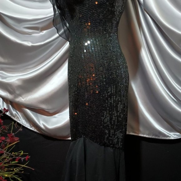 VTG Swee Lo Sequin Wiggle Silk Cowl Cascade Drape Neck PARTY DRESS S/P NEW - Picture 7 of 11